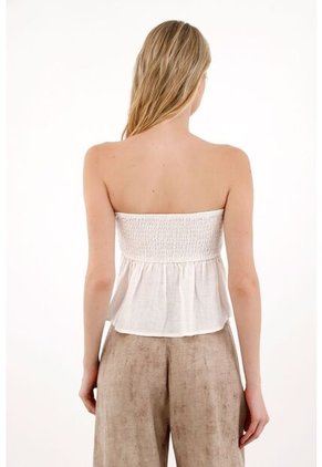 Camisa Strapless Con Diseño De Tablas Crudo Para Mujer