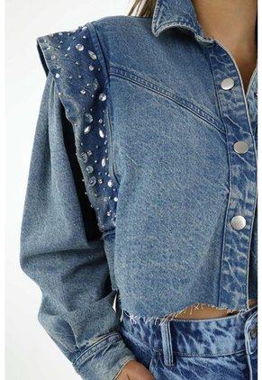 Chaqueta Cropped Azul Para Mujer