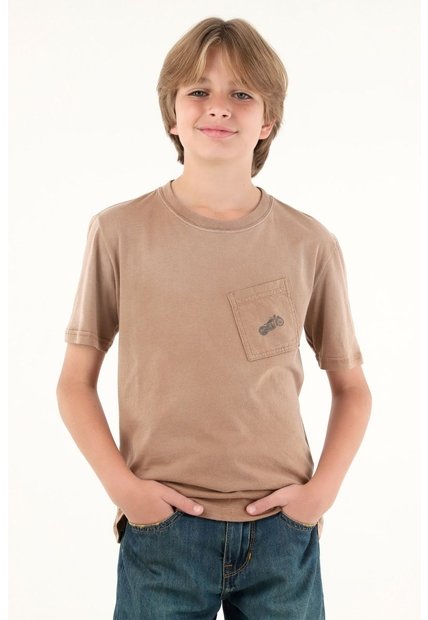 Camiseta Café Con Bolsillo Y Estampado De Moto Para Niño