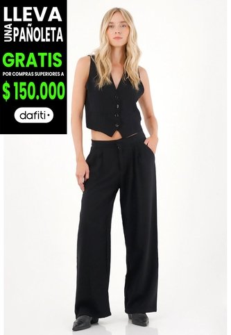 Tennis Pantalón Recto Con Prenses En Frente Negro Para Mujer Tennis