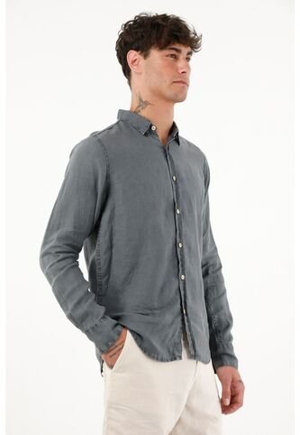 Tennis Camisa Azul De 100% Lino Para Hombre Tennis