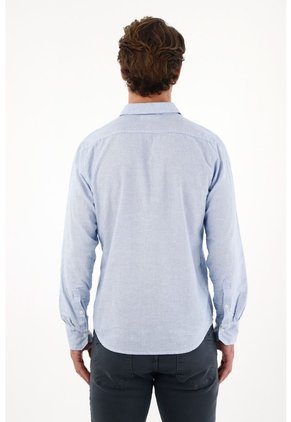 Tennis Camisa Manga Larga Preteñida Azul Con Textura Lisa Para Hombre