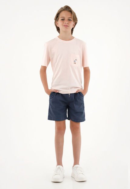 Camiseta Rosada Con Bordado Y Bolsillo Para Niño