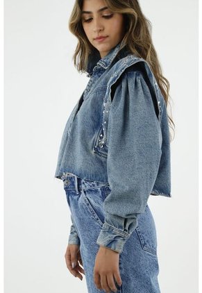 Chaqueta Cropped Azul Para Mujer