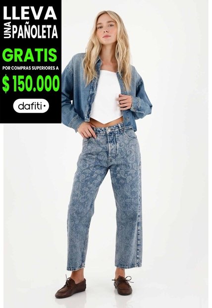 Tennis Jean Recto Con Diseño Paisley Azul Para Mujer