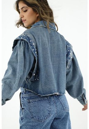 Chaqueta Cropped Azul Para Mujer