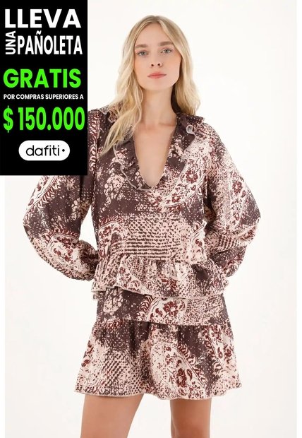 Tennis Vestido Corto Estampado Con Acabado Ligero Para Mujer
