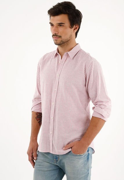 Camisa Rosada A Rayas Manga Larga Para Hombre