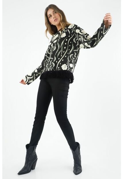 Buzo Negro Con Estampado Floral Para Mujer