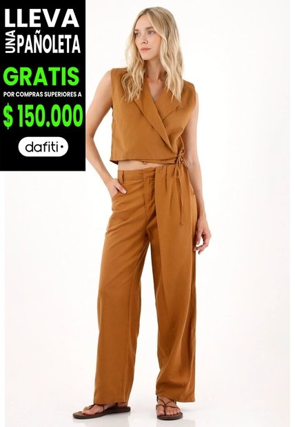 Tennis Pantalón En Tela Liviana Café Para Mujer