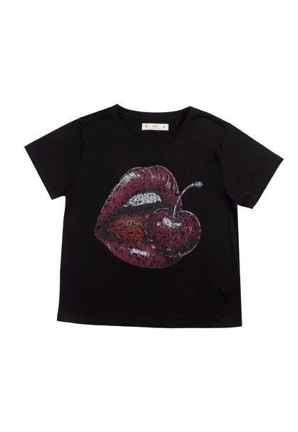 Camiseta Negra Con Diseño Estampado Para Mujer