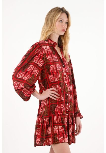 Vestido Corto Manga Larga Estampado Para Mujer