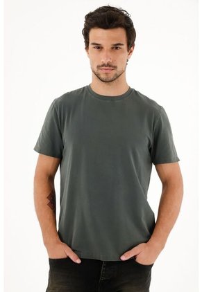 Camiseta Básica Manga Corta Verde Para Hombre