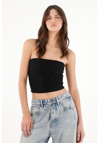 Tennis Crop Strapless En Encaje Negro Para Mujer Tennis