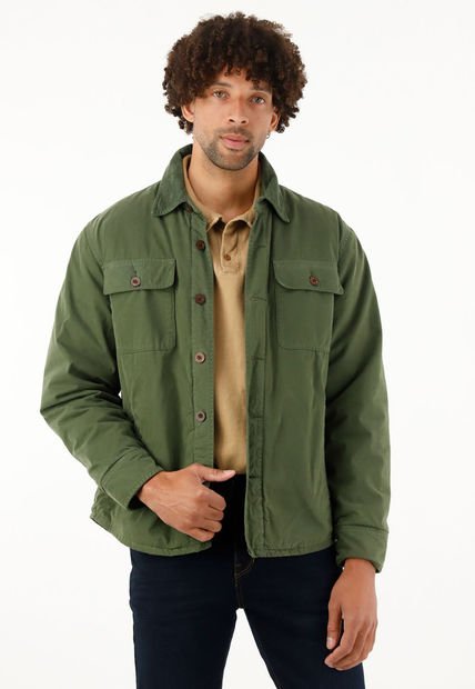 Chaqueta Con Bolsillos De Parche Verde Para Hombre