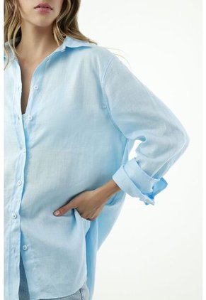 Camisa Azul Manga Larga Para Mujer