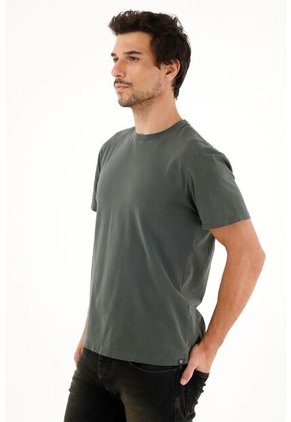 Camiseta Básica Manga Corta Verde Para Hombre