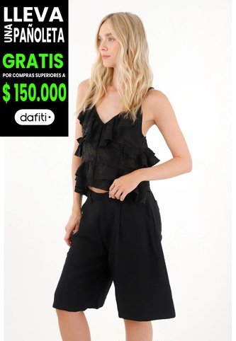 Tennis Bermuda Con Diseño De Prenses Negra Para Mujer Tennis