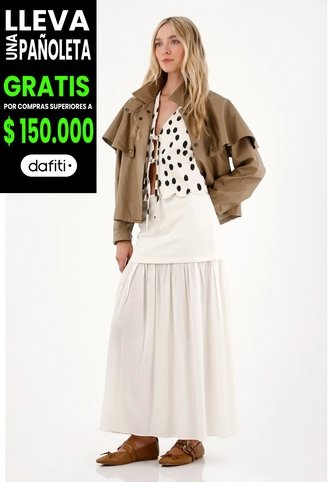 Tennis Falda Larga En Mix De Telas Crudo Para Mujer Tennis