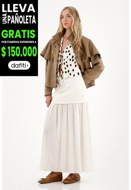 Tennis Falda Larga En Mix De Telas Crudo Para Mujer