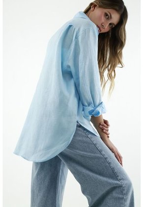 Camisa Azul Manga Larga Para Mujer