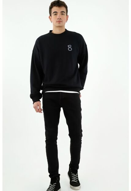 Buzo Negro Con Estampado En Espalda Y Punto Corazón Para Hombre