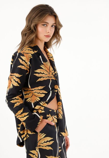 Abrigo Negro Estampado De Silueta Amplia Para Mujer