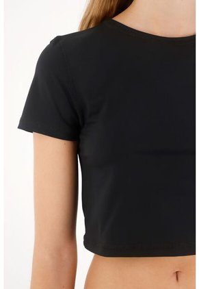 Tennis Camiseta Manga Corta De Largo Crop Negra Para Mujer