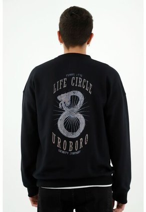 Buzo Negro Con Estampado En Espalda Y Punto Corazón Para Hombre