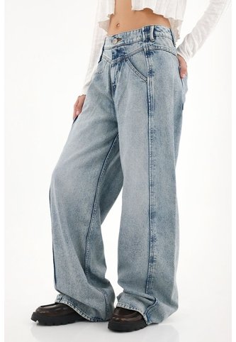 Tennis Jean Wide Leg De Tiro Alto Azul Para Mujer Tennis