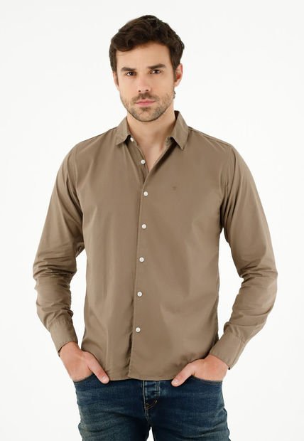 Camisa Café Manga Larga Para Hombre
