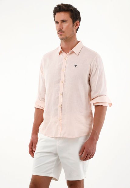 Camisa Rosada En Lino Para Hombre