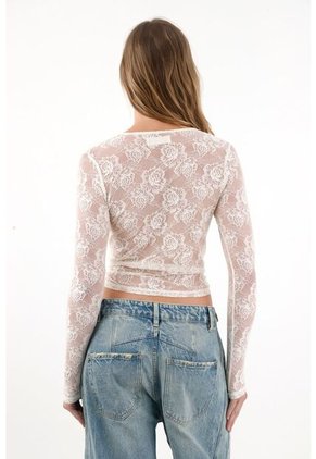 Tennis Camiseta En Encaje Manga Larga Crudo Para Mujer