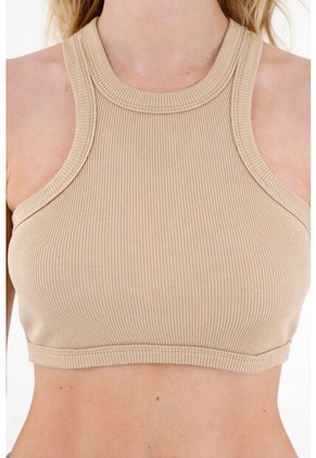 Tennis Crop Top En Rib Café Para Mujer