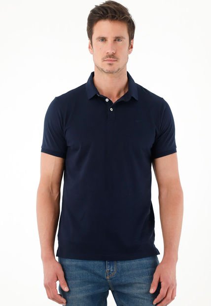 Polo Azul Cuello Tejido Para Hombre
