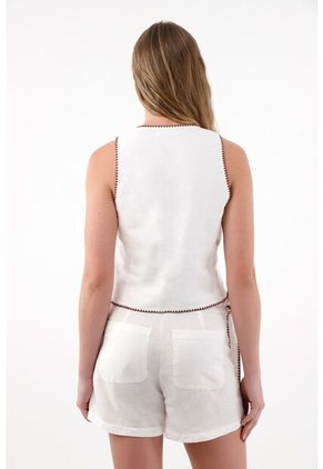 Tennis Chaleco En Apariencia Lino Con Escote Profundo Blanco Para Mujer