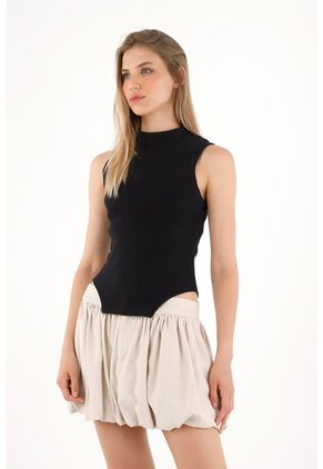 Tennis Camiseta Manga Sisa Negra Con Diseño Minimalista Para Mujer