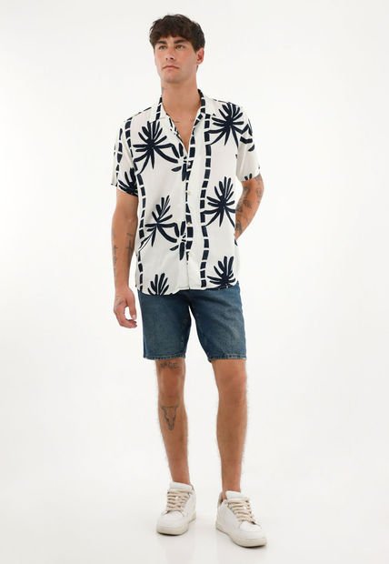 Camisa Estampada Manga Corta Para Hombre