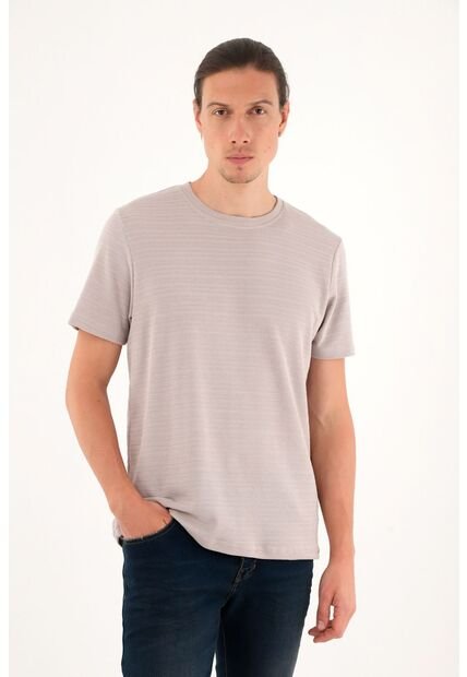 Camiseta Manga Corta De Tela Con Textura Café Para Hombre