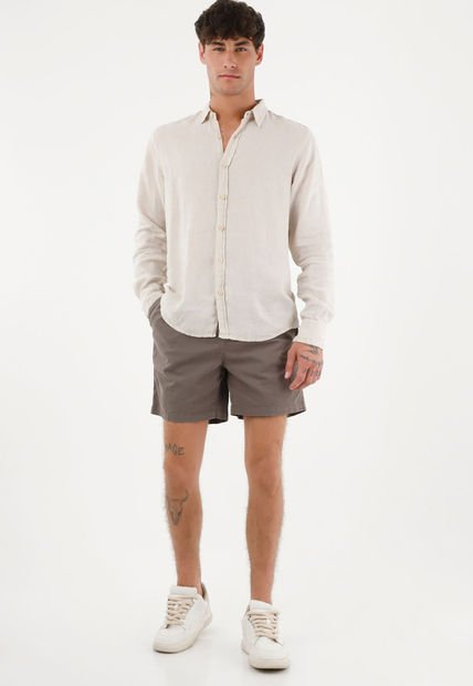 Camisa De 100% Lino Manga Larga Para Hombre
