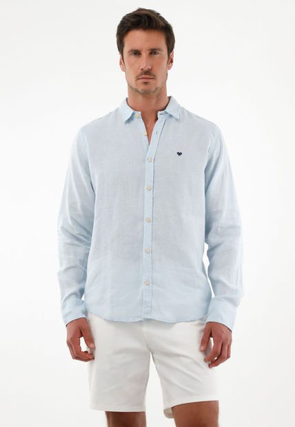 Camisa Azul En Lino Para Hombre