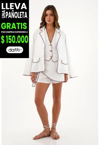 Tennis Abrigo Blanco Tipo Blazer En Lino Para Mujer Tennis