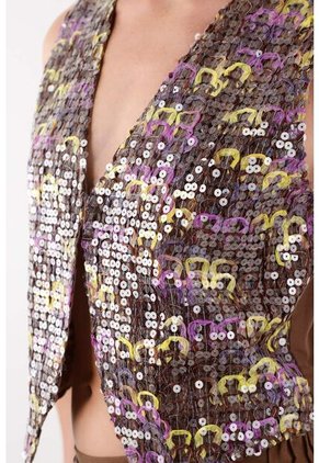 Tennis Chaleco Con Lentejuelas Café Para Mujer