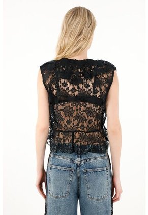 Tennis Camisa Con Encaje Negra Para Mujer