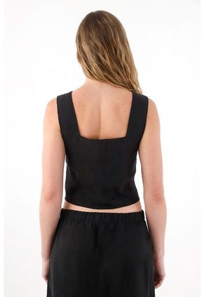 Tennis Camisa Tipo Corsé En Lino 100% Negra Para Mujer