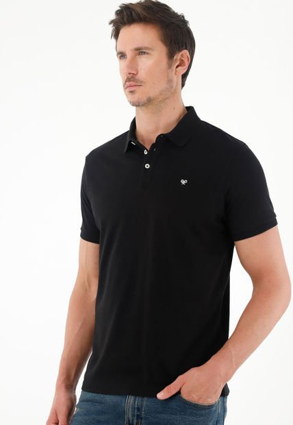 Polo Negra Cuello Tejido Para Hombre