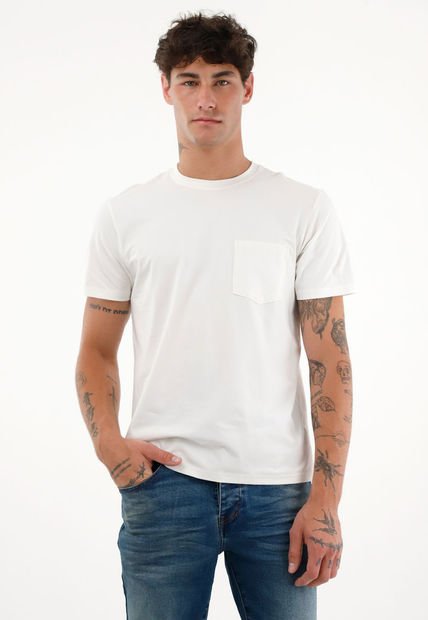 Camiseta Crudo Con Bolsillo Frontal Para Hombre
