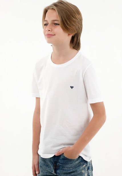 Camiseta Manga Corta Blanca Para Niño