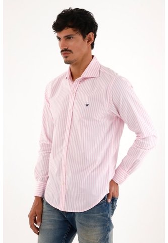 Camisa Rosada Manga Larga Con Diseño A Rayas Para Hombre Tennis