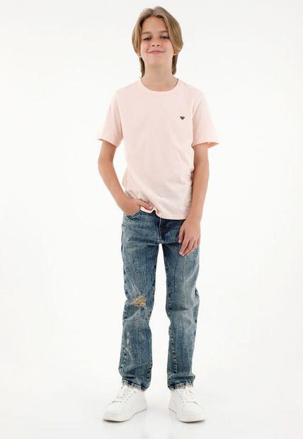 Camiseta Rosada Manga Corta Para Niño